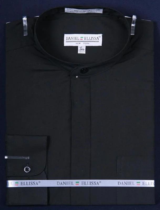 Crazy Savings Banded Collar Dress Shirt, Black
