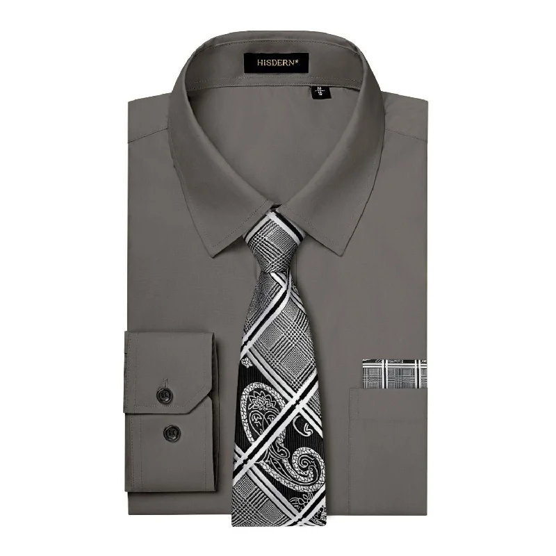 Clearance Items Men's Shirt with Tie Handkerchief Set - GREY
