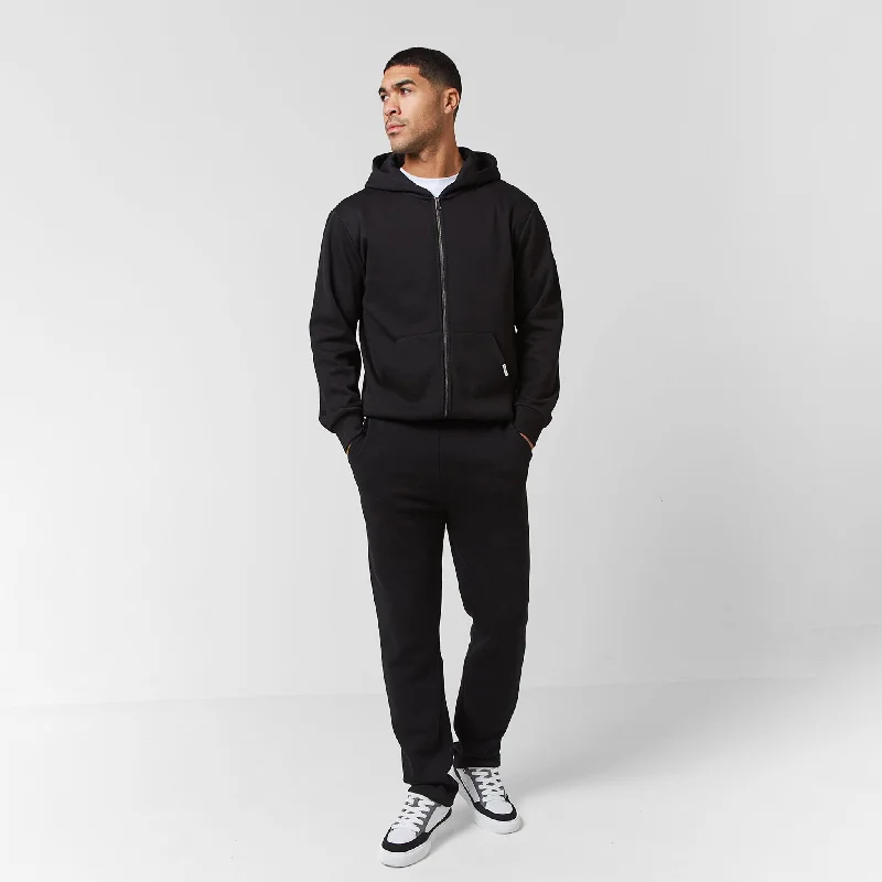 Price Slash Relaxed Fit FZ Open Hem Tracksuit | Black