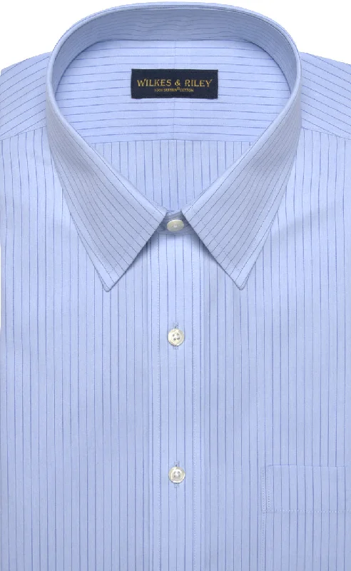 Mega Discount Classic Fit Blue Stripe Point Collar Supima® Cotton Non-Iron Broadcloth Dress Shirt Mega Discount Classic Fit Blue Stripe Point Collar Supima® Cotton Non-Iron Broadcloth Dress Shirt