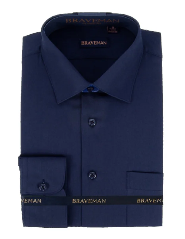 Steals and Deals Mens Slim Fit Dress Shirt in Navy Blue