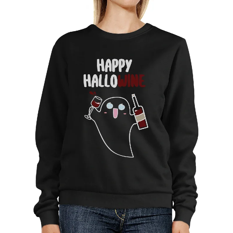 Weekend Discounts to Snag Happy Hallowine Ghost Wine Black SweatShirt