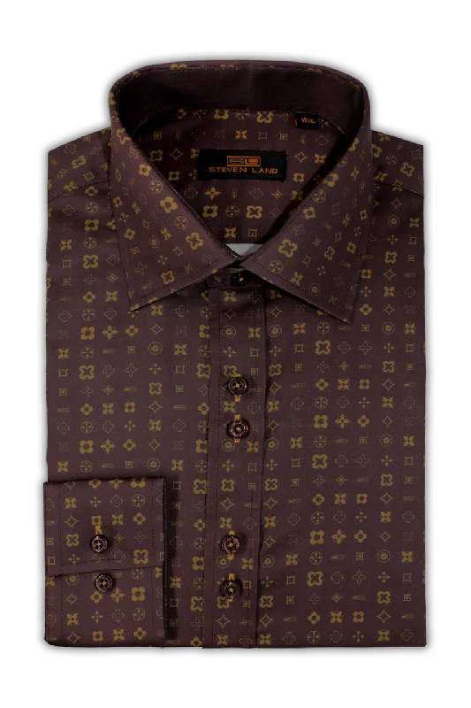 Super Sale Steven Land Dress Shirt | Satin Motif Pattern | Point Collar | Button Cuff