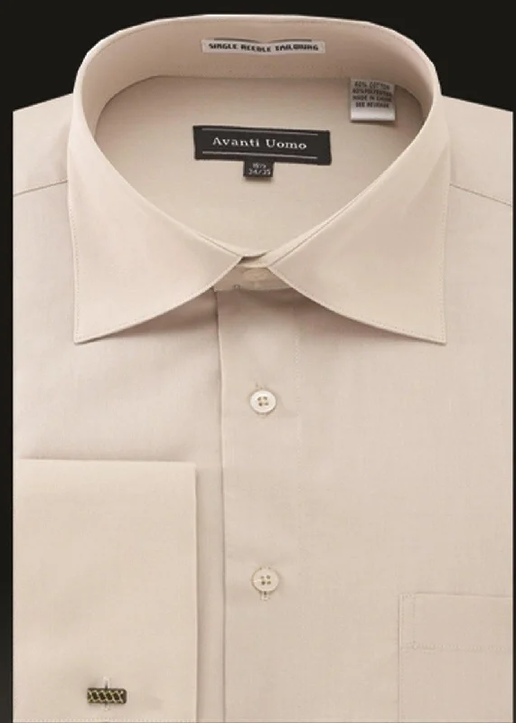 Bargain Alert Men's French Cuff Dress Shirt Spread Collar- BEIGE