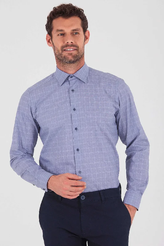 Fantastic Offers Regular Fit Long Sleeve Checked Cotton Dress Shirt, Navy K. 1