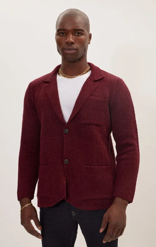 Savings Alert Knitted Notch Laper Fitted Blazer - Burgundy