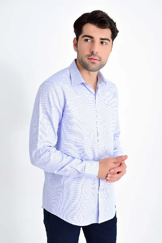 Price Drop Slim Fit Long Sleeve Patterned Cotton Dress Shirt, Blue D.10