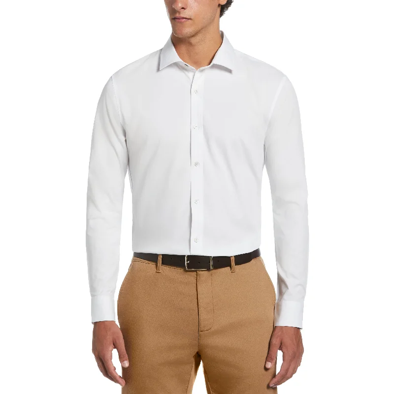 Bargain Prices Melange Solid With Floral Trim Dress Shirt