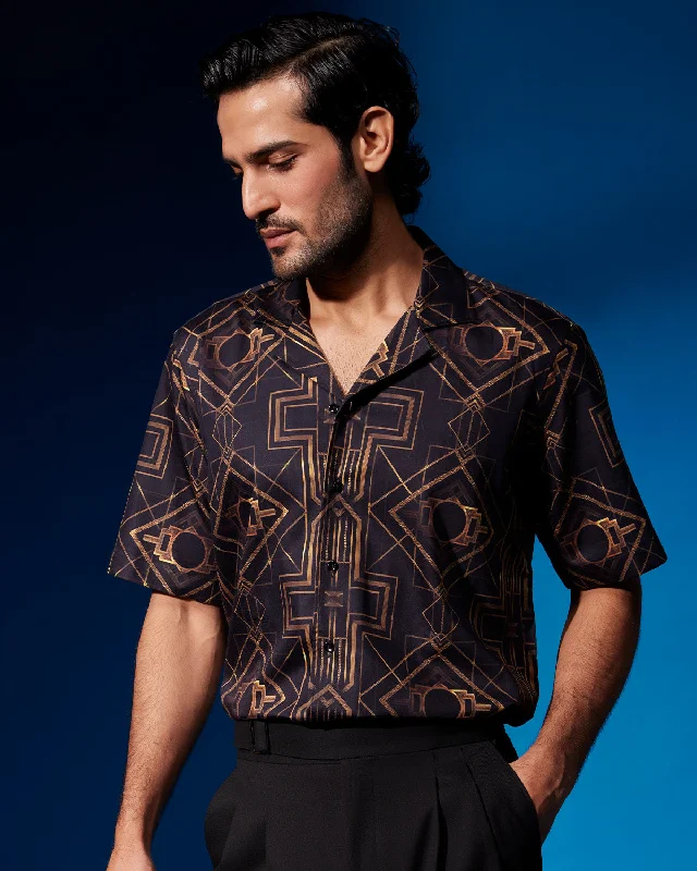 Weekend Extravaganza: Shop Now Aurum Printed Shirt - Gold & Black