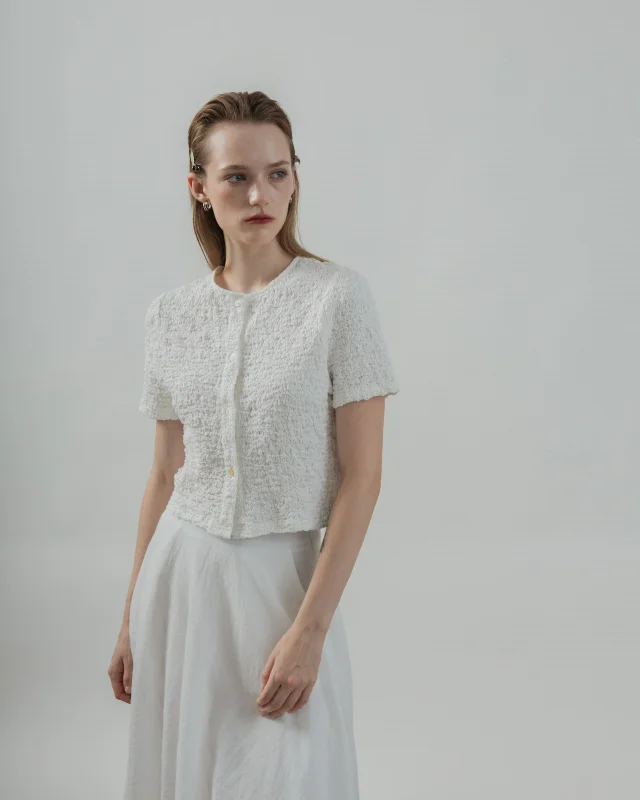 Exclusive Offer Two Way Wrinkle Short Sleeve Top (White)
