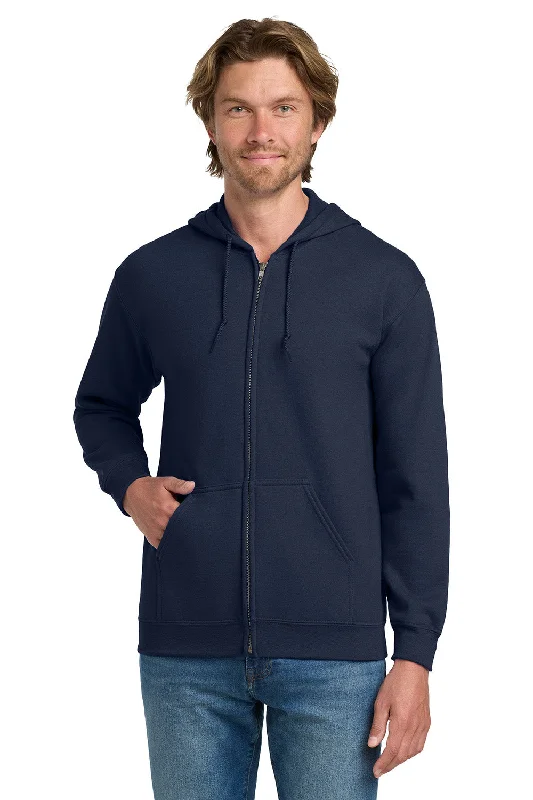 New Deal Gildan Mens Pill Resistant Full Zip Hooded Sweatshirt Hoodie w/ Pockets - Navy Blue