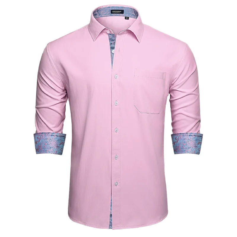 Can't Resist Men's Patchwork Dress Shirt with Pocket - PINK PURPLE