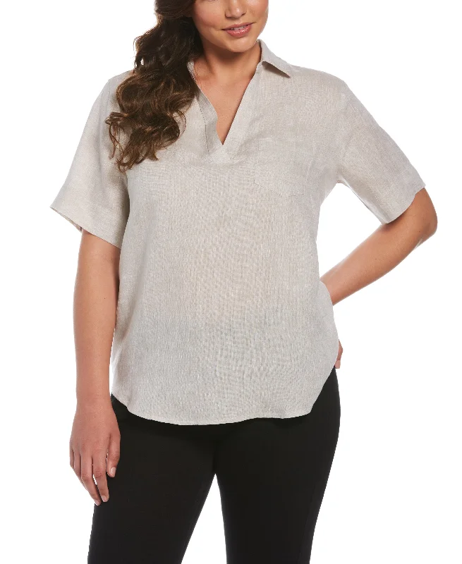Weekend Offers That Amaze Petite Split Neck Linen Top