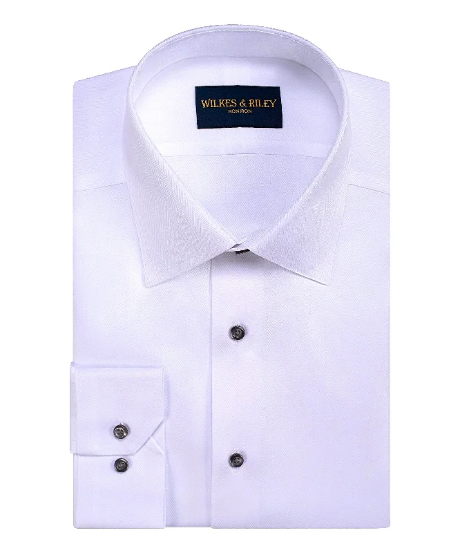 Deal of the Week Tailored Fit White Spread Collar Non-Iron Herringbone Dress Shirt