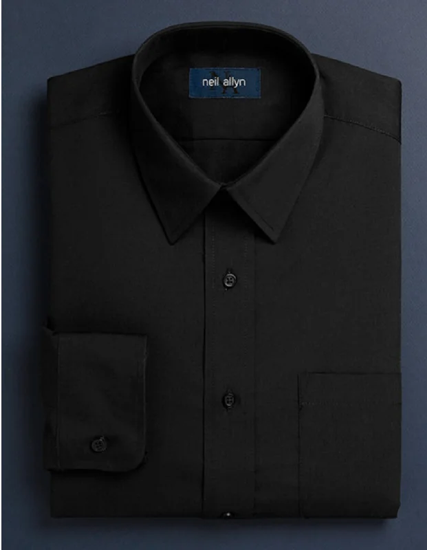 Midnight Madness Mens Classic 100% Cotton Spread Collar Dress Shirt in Black