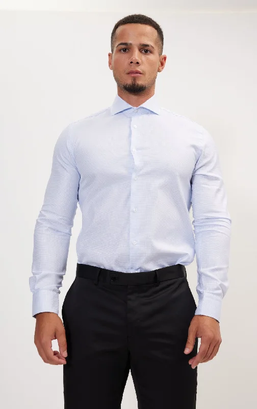 Weekend Special Pure Cotton French Placket Spread Collar Dress Shirt - White Light Blue Weekend Special Pure Cotton French Placket Spread Collar Dress Shirt - White Light Blue