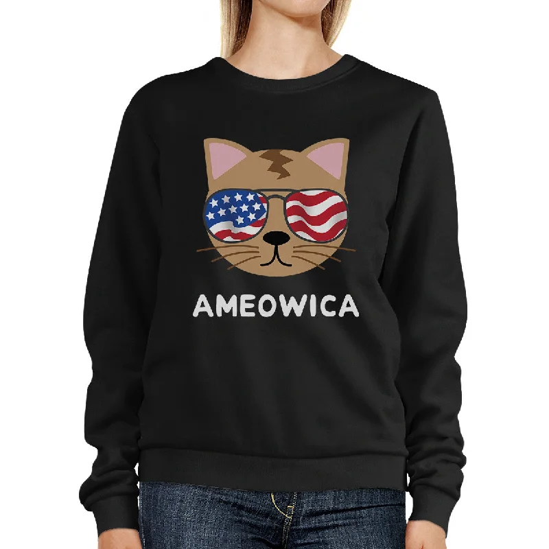 Instant Deal Ameowica Unisex Black Funny Design Sweatshirt Gift For Cat Lovers