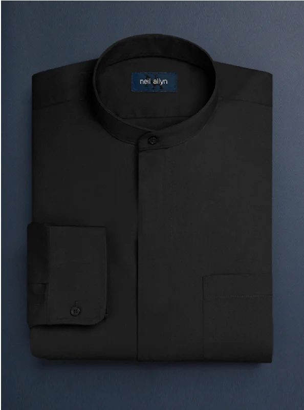 Overstock Mens Cotton French Front Mandarin Shirt in Black