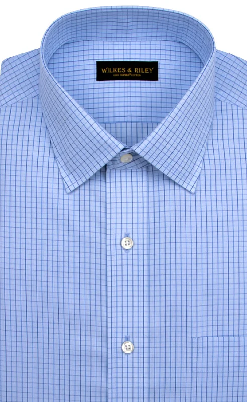 Weekend Savings Spree Tailored Fit Light Blue Ground Navy Check Spread Collar Supima® Cotton Non-Iron Broadcloth Weekend Savings Spree Tailored Fit Light Blue Ground Navy Check Spread Collar Supima® Cotton Non-Iron Broadcloth