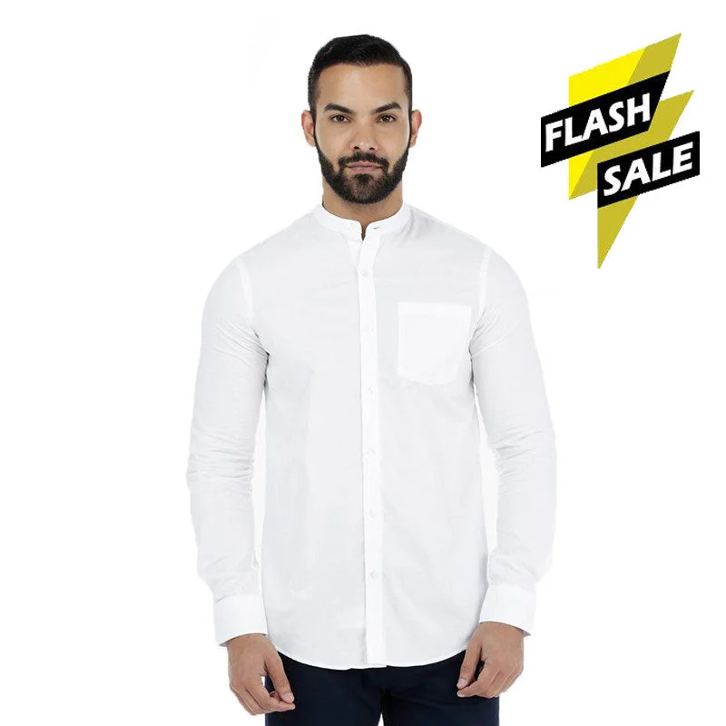 Online Only SPL Basics Mandarin Collar Linen Casual Shirt  Bright White 422