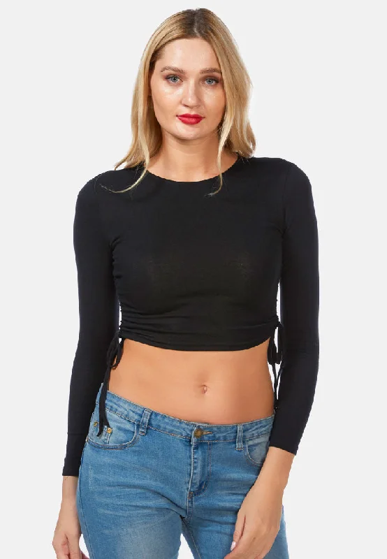 Weekend Bargains to Love Ruched Side Drawstring Full Sleeve Top