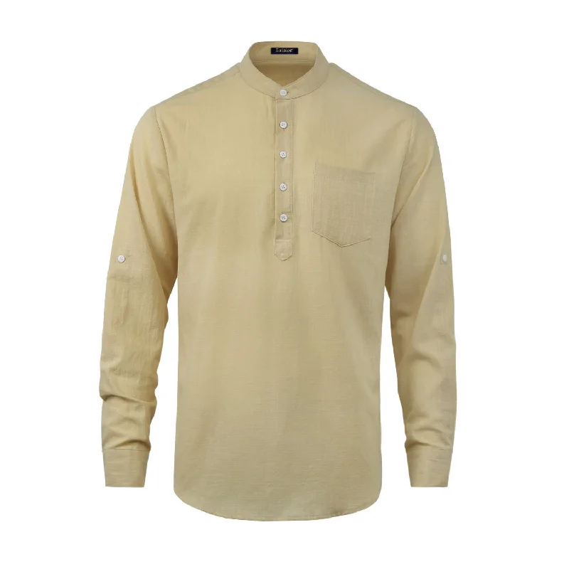 Price Break Men‘s Henley Shirt Lightweight with Pocket - BEIGE