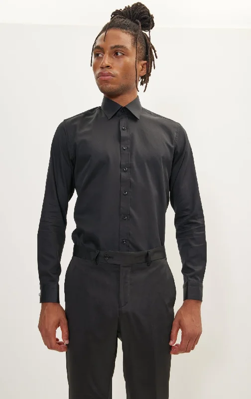 Early Bird Pure Cotton Classic Collar Sateen Dress Shirt - Black