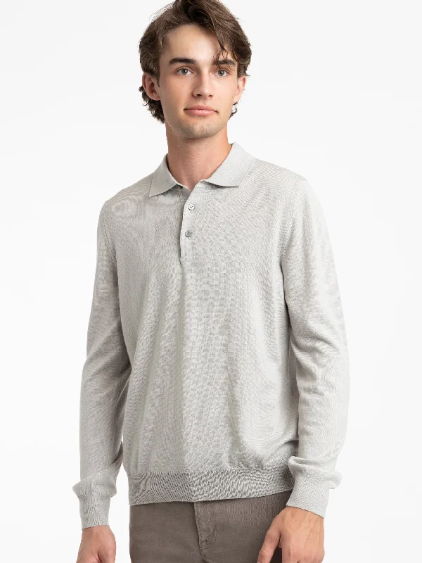 Steal Deal Aspen Grey Extra Fine Merino Wool Polo Shirt