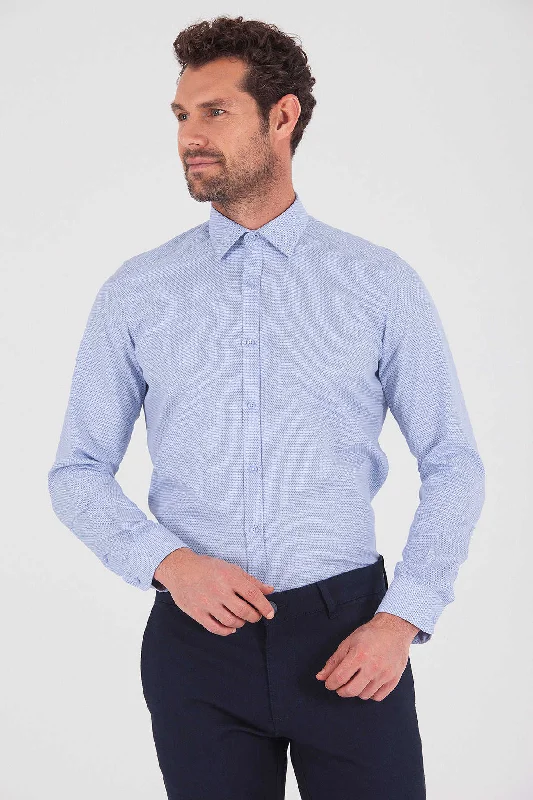 Seasonal Sale Slim Fit Cotton Blend Micro Dot Light Blue Dress Shirt