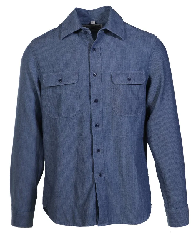 Price Break Schott NYC Men's Long Sleeve Denim Shirt - Herringbone