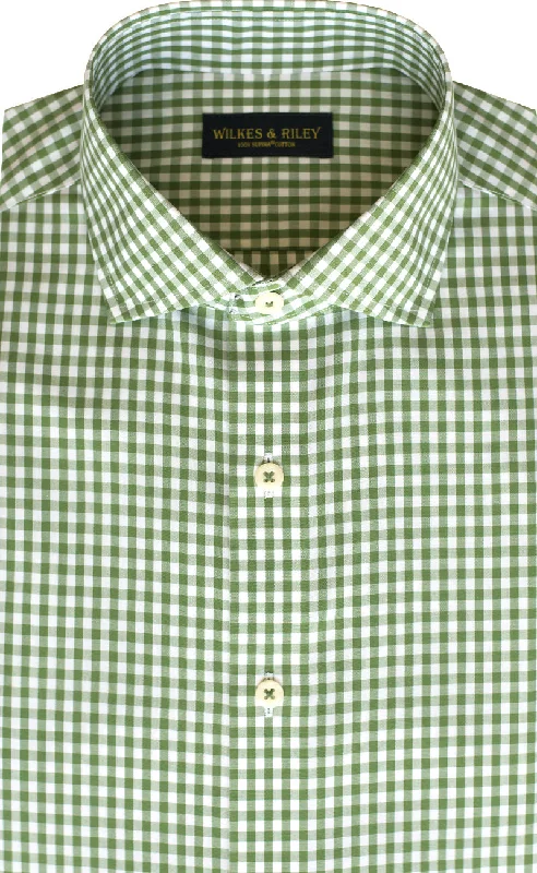 Stock Up Slim Fit Green Gingham English Spread Collar Supima® Cotton Non-Iron Broadcloth Dress Shirt Stock Up Slim Fit Green Gingham English Spread Collar Supima® Cotton Non-Iron Broadcloth Dress Shirt