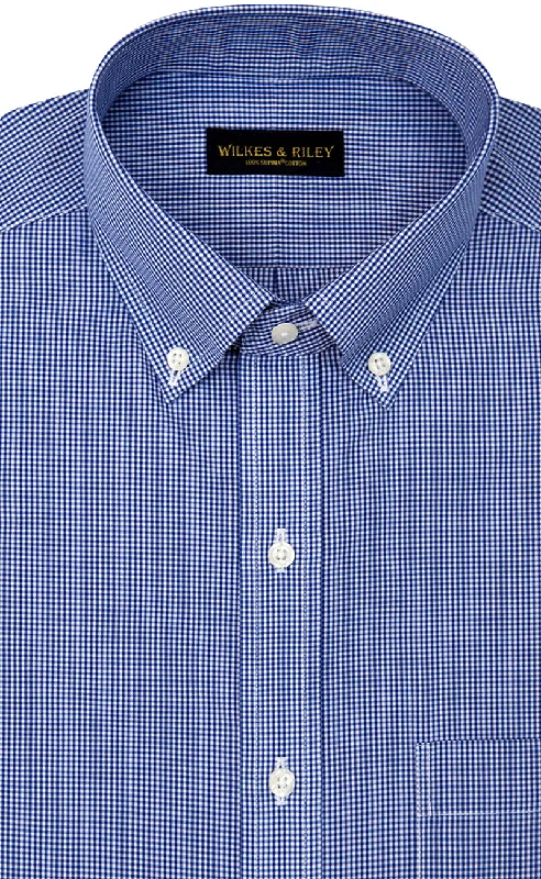 Shop the Weekend Away Slim Fit Blue Gingham Check Button Down Collar Supima® Cotton Non-Iron Broadcloth Shop the Weekend Away Slim Fit Blue Gingham Check Button Down Collar Supima® Cotton Non-Iron Broadcloth