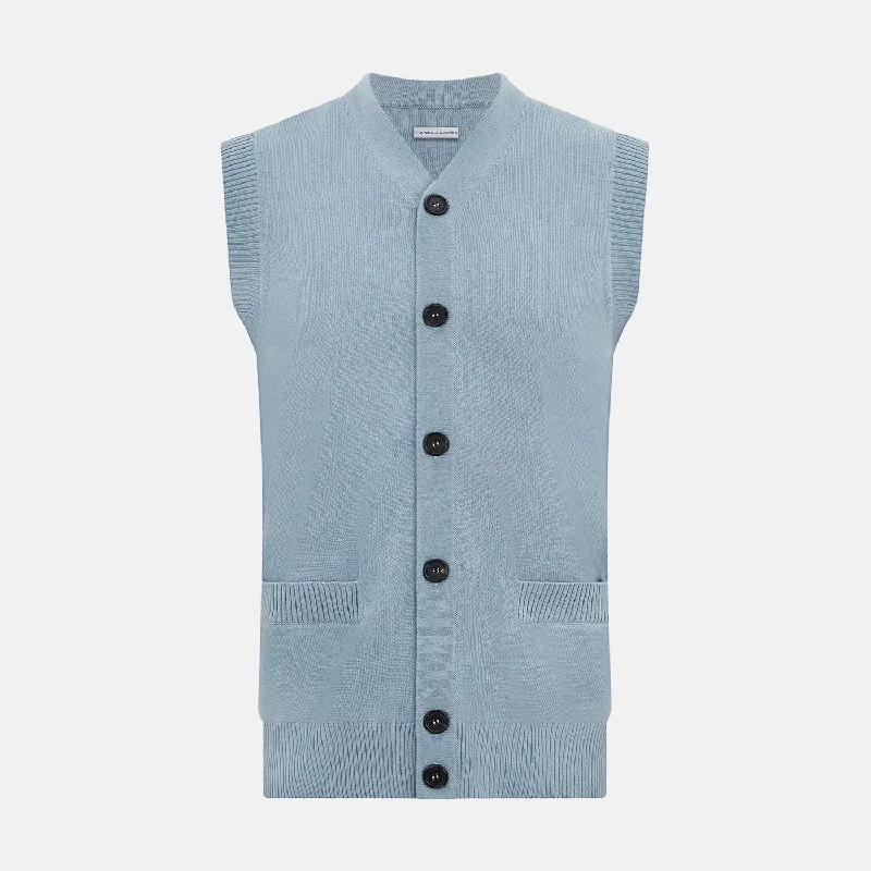Act Fast Frost Blue Cashmere Sleeveless Cardigan