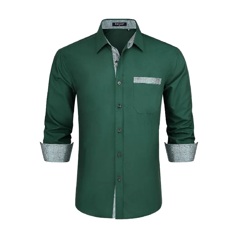 Midnight Madness Men's Patchwork Dress Shirt with Pocket - 02-GREEN-1