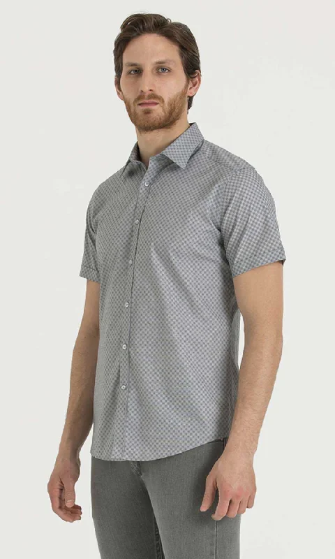 Act Fast Classic Fit Short Sleeve Cotton Gray Dress Shirt