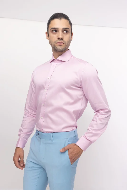 Weekend Offers That Delight Pure Cotton Spread Collar Fitted Dress Shirt - Pink