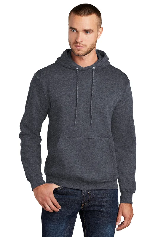 Act Fast Port & Company Mens Core Pill Resistant Fleece Hooded Sweatshirt Hoodie w/ Pouch Pocket - Heather Navy Blue