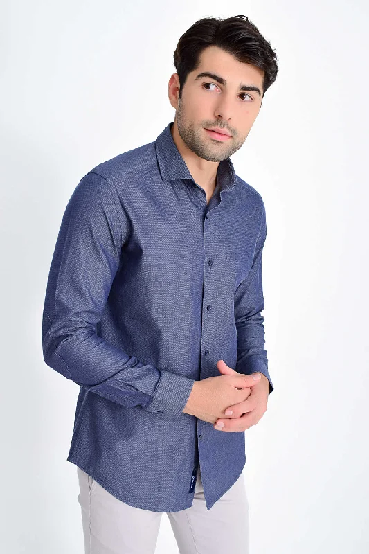 Weekend Deal Slim Fit Long Sleeve Cotton Navy Casual Shirt