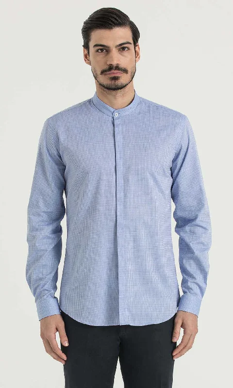 Flash Sale Slim Fit Long Sleeve Patterned Cotton Dress Shirt, Blue D.1