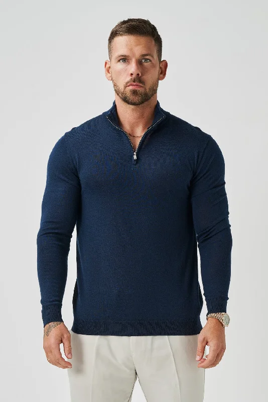 Special Discount KNIT QUARTER ZIP SWEATER - NAVY