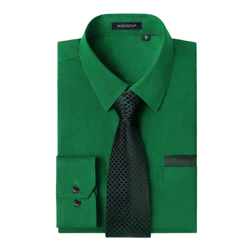 Shop and Save Men's Shirt with Tie Handkerchief Set - GREEN/BLACK