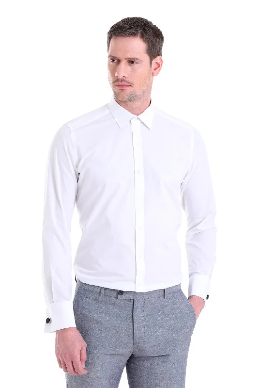 Midnight Madness Slim Fit 100% Cotton French Cuff White Dress Shirt