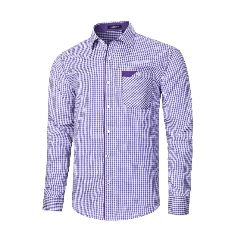 Final Offer Men's Casual Long Sleeve Plaid Shirt - G-PURPLE