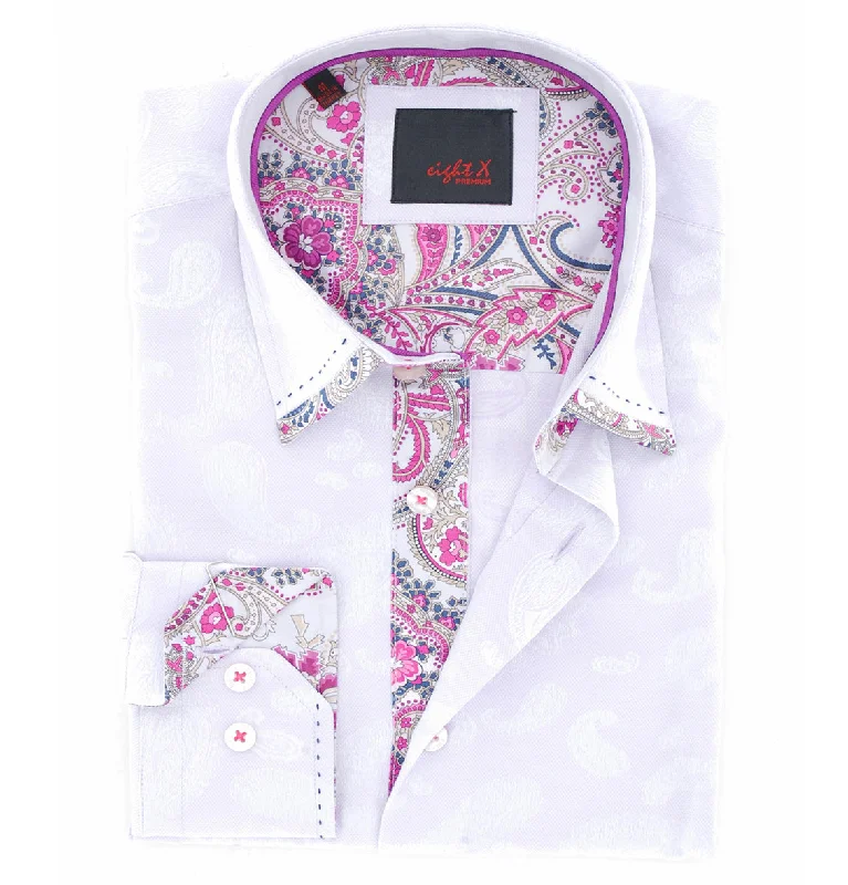 Price Reduction Slim Fit Lilac Paisley Cotton Dress Shirt
