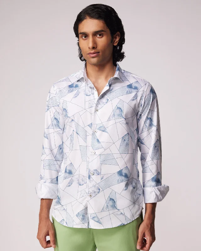 Overstock Sale Geometric Printed Shirt - Light Blue & White