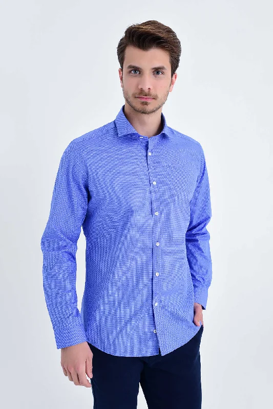 Midnight Madness Slim Fit Long Sleeve Printed Cotton Navy Dress Shirt