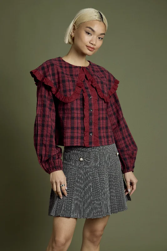 Major Deal Taylor Oversized Collar Burgundy Tartan Blouse