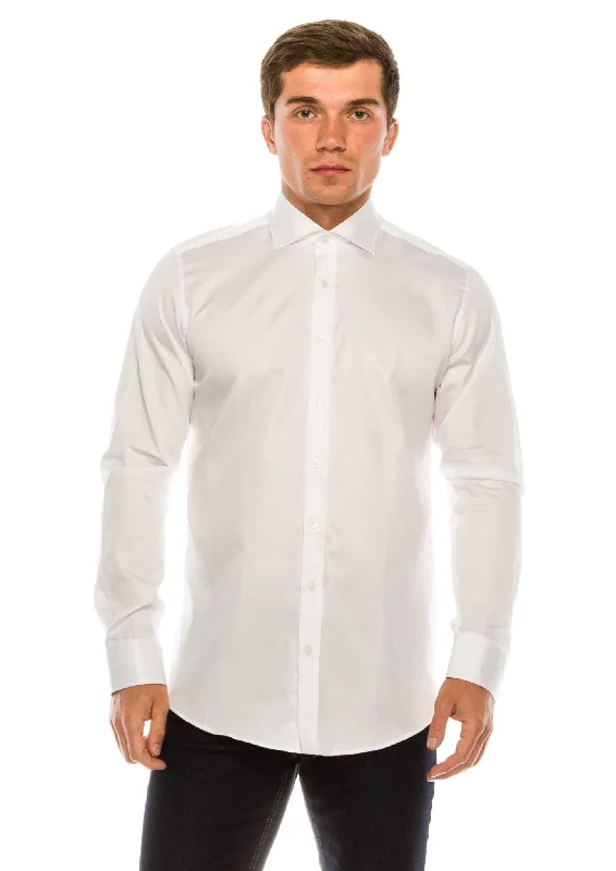 The Best Deal Pure Cotton Spread Collar Fitted Dress Shirt - Optic White