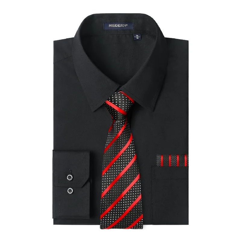Don't Wait Men's Shirt with Tie Handkerchief Set - BLACK/RED