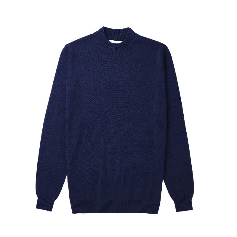 Unbeatable Deal Long Sleeve Mock Neck Sweater by Lorenzo Franco - Navy